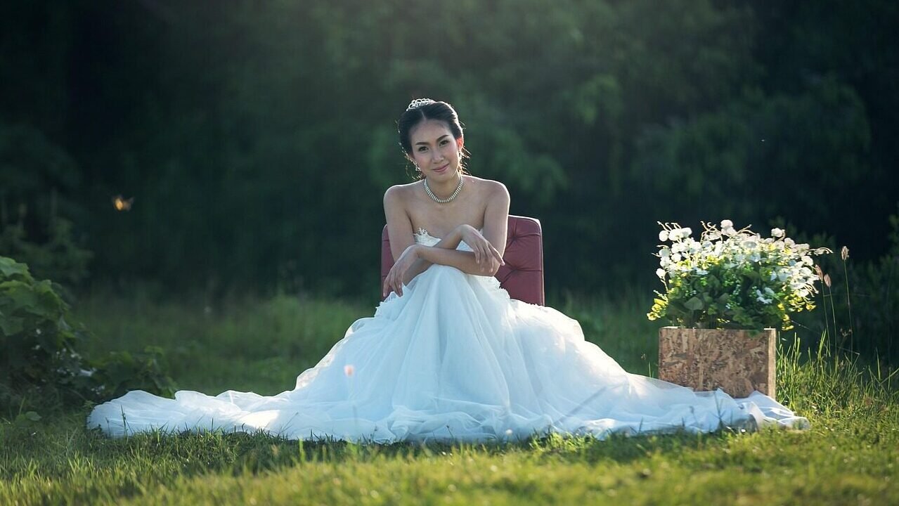 bride, wedding, field, fashion, asian, wedding dress, outdoors, woman, wedding gown, bride, wedding, wedding, wedding, wedding, wedding