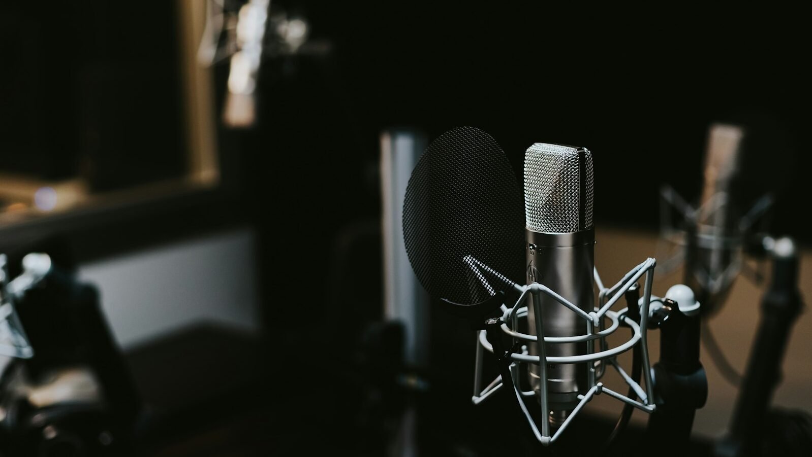 macro photography of silver and black studio microphone condenser