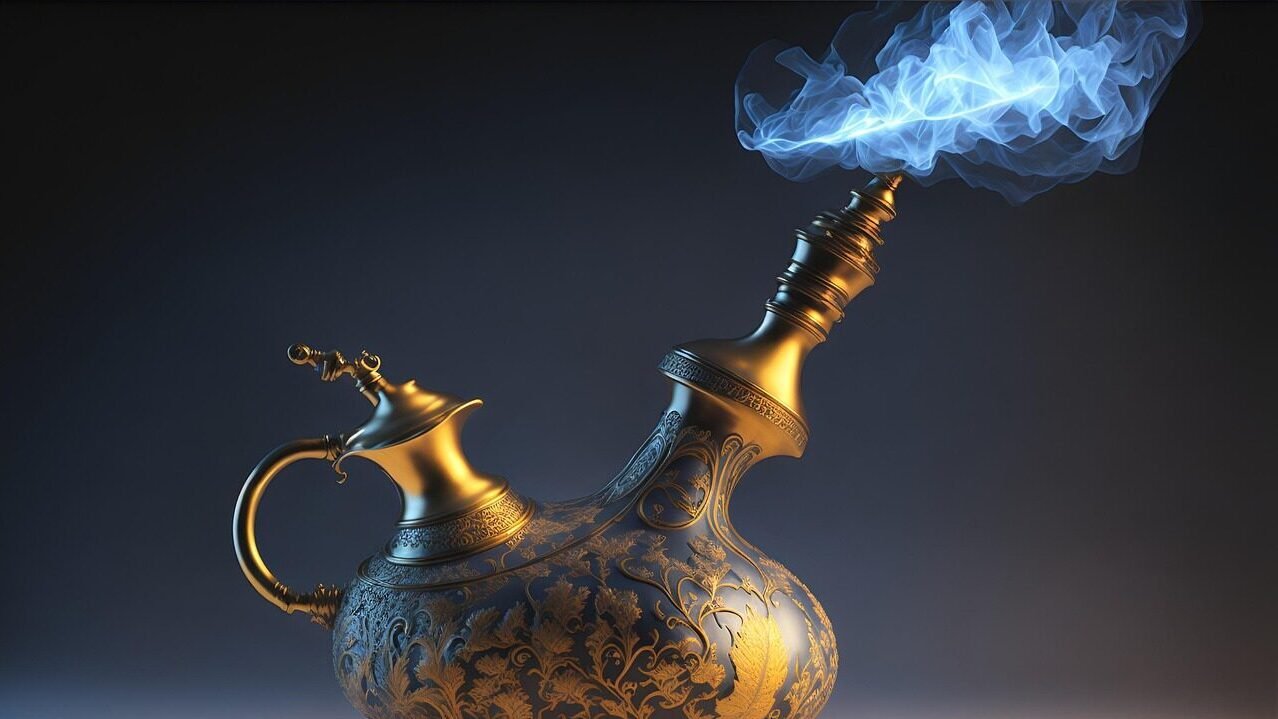magic, lamp, fantasy, genie, wish, aladdin, mythology, ai generated